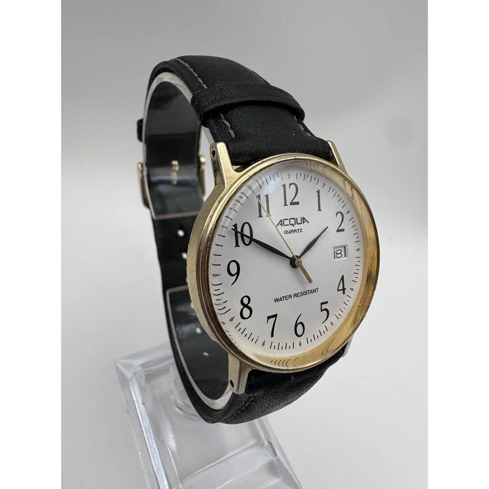 Acqua by Timex Men's Vintage Quartz Watch White Dial Date Gold Tone 36mm